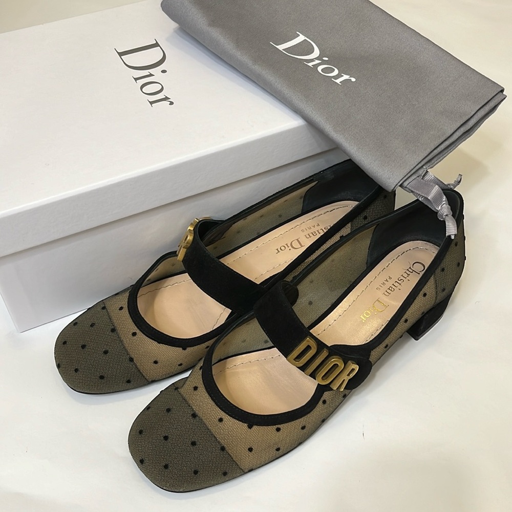 Dior Black Suede And Mesh Baby-D Mary Jane Pumps Size 38 US8